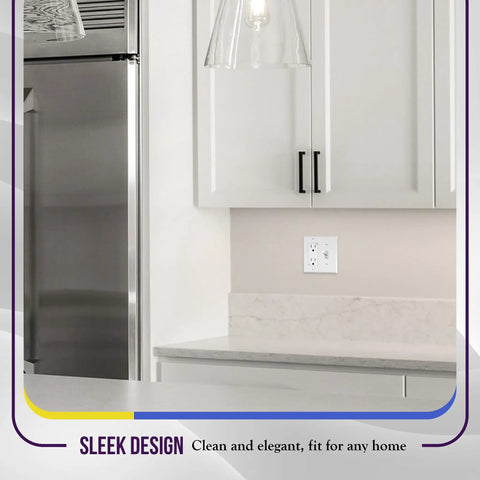 Kitchen with 2 Gang White Decorator And Toggle Wall Plate Set, Unbreakable Polycarbonate Construction, installed near countertop