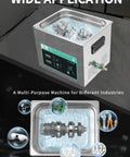 10 Gallon Heavy Duty Workhorse Ultrasonic Cleaner With Adjustable Heat And Sweep Feature cleaning engine parts and jewelry in stainless steel tank.