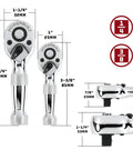 Two Piece Stubby Ratchet Set With Quarter Inch And Three Eighth Inch Drives Quick Release Reversible 72 Tooth For Tight Spaces