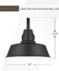 Barn Style Outdoor Wall Lantern One Light Black Finish Built To Last, Weatherproof Aluminum Exterior Sconce dimensions