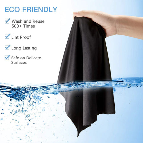 Frienda microfiber cleaning cloth for glasses; 12 x 12 in, black, wrung by hand over water
