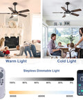 Top Shelf 42 Inch Ceiling Fan With Led Light And Smooth Quiet Motor Reversible Walnut Blades Remote Control Operation Indoor Outdoor Patio Decor Straight Up Farmhouse Vibes For Your Living Space, shown in warm and cold light settings.