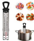 Stainless Steel Candy and Deep Fry Thermometer with Pot Clip and Handle, Analog Sugar Thermometer in pot with candy images