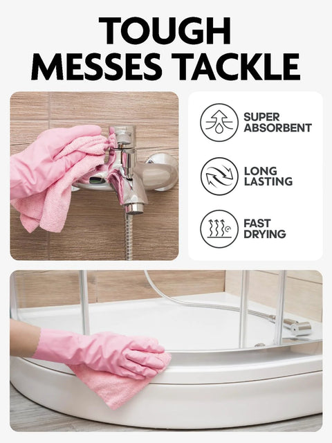 Fantasticlean microfiber cleaning cloths pink and grey, 12x12, tear-away 150-pack, reusable and washable