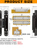 Diagram of Hidden Door Hinges Pack Of 2, 6 Inch, Upgraded Invisible Concealed Hinge System, Heavy Duty 180 Degree Out Swing, 3D Adjustable
