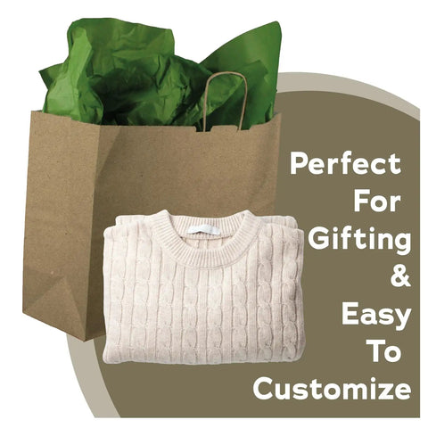 Go-To Heavy-Duty Kraft Paper Gift Bags In Brown With Reinforced Block Bottom paired with a sweater, 16x6x13 inches.