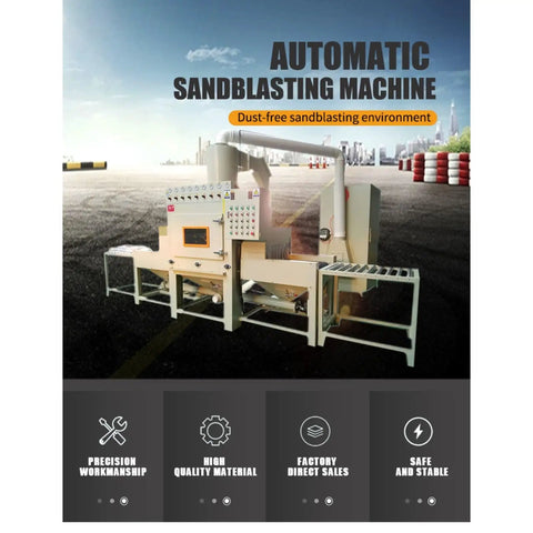 Large Chamber Automatic Sandblast Cabinet Drop Dead Tough Abrasive Processing Rig For Knocking The Socks Off Rust And Serving Silky Smooth Metal Prep For Fab Crew Pros, shown with dust collection and control panel.