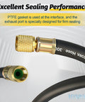 Heavy Duty 3 Ft Charging Vacuum Hose With 3/8 In Fittings, 3/8 To 3/8 SAE HVAC Hose close-up showing excellent sealing performance