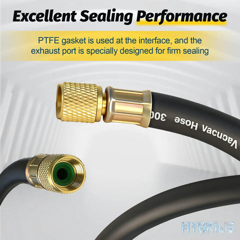 Heavy Duty 3 Ft Charging Vacuum Hose With 3/8 In Fittings, 3/8 To 3/8 SAE HVAC Hose close-up showing excellent sealing performance