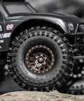 S5 1.0 Inch Cling On Tire on RC Crawler showcasing aggressive tread, size 64mm by 24mm, visible on rugged terrain