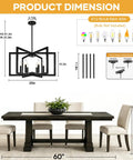 Height Adjustable Matte Black Chandelier Six Light 25 Inch Modern Industrial Dining Room Pendant Light No Sweat Setup Straight Out The Box showing dimensions over table.