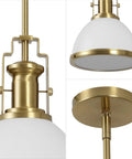 Brass Gold Modern Industrial 10 Inch Pendant Light with White Dome Shade, close-up view showing brass fixture and dome details.