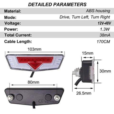 Turn Signals Light Kit For Electric Bikes And Scooters With Front 400 Lumen Headlight And Rear Taillight, 80mm Mount Bracket Spacing For 50mm Rack Holes, Includes Handlebar Control Switch And 12V To 48V Compatibility