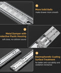 165 Lb Capacity Soft Close Drawer Slides Side Mount Full Extension Ball Bearing Heavy Duty Glides Quiet Cabinet Rails 16 Inch features