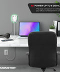 Power Shield XL Surge Protector with Outlet Extender charging devices on a white desk in home office setup.