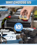 Two Pair Battery Terminal Connectors With M8 Bolts 21mm Long, Pure Copper Cable Ends With Anti Corrosion Pad installed on car battery