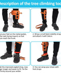 Instructional steps showing usage of All In One Tree Climbing Gear Set With Adjustable Climbing Straps Steel Core Flip Line