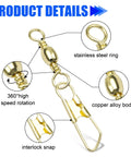 Pro Grade High Strength Barrel Swivel Snap 100 Piece Kit For Lure Connector Tackle Leader Lines Saltwater And Freshwater Angling With Solid Rings In Gold And Black Sizes 2 4 6 8 10 12 14, gold swivel snap detail