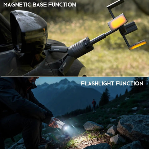 Telescoping Camping Light With Stand, Powerhouse 12000mAh Rechargeable Lantern, Collapsible Design on car and rocks