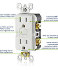 Built Tough 20 Pack Gfci Outlets 15 Amp Self Test Tamper Resistant Led Indicator Light White Plug Smart Setup features wiring details.