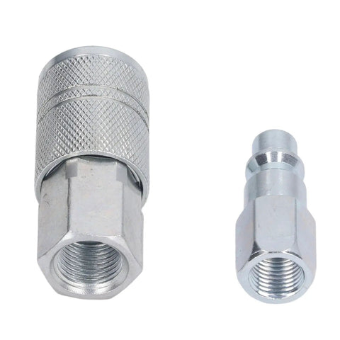 Bad Boy Heavy Duty Air Hose Fittings Rock Solid Three Eighths Inch Npt Air Coupler Plug Kit featuring male and female steel fittings.