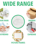 Usage illustration of 100 Pack Clear Self Adhesive Cabinet Door Bumpers For Soft Close Closures on various items like door knob, drawer, etc.