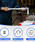Person using Manual Rebar And Wire Bender For Steel Construction Desktop Workbench Bending Tool on workbench