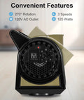Back view of Beast High Velocity 450 CFM Fan with 120V AC outlet, control settings, and 270° rotation feature