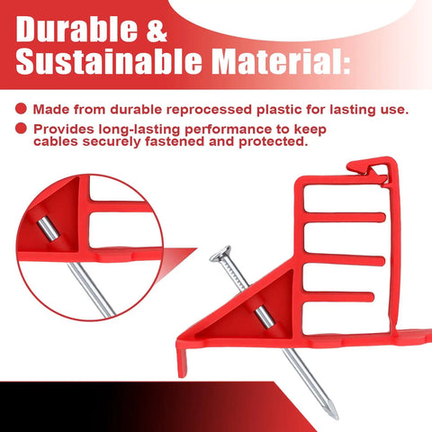 Get These 200 Pack Multi Cable Staples With Steel Nails To Secure Your Electrical Wire Stackers Fast Without Drilling And Lock Clips Keep Cables From Slipping So Your Setup Looks Clean And Super Stable. Red plastic cable staple with steel nail for secure installation.