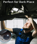 Mechanic using 3 Pack Telescoping Inspection Mirrors With LED Light and Magnetic Flashlight in dark area under a car.