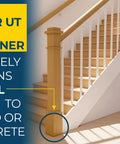14.110 Super UT Newel Post Fastener for staircases installed on wooden staircase with shadow on floor