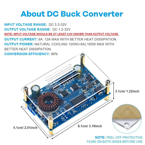 Beefy 12A DC To DC Step Down Power Supply Module with LCD Display, 1.2V-32V output range, adjustable for various applications