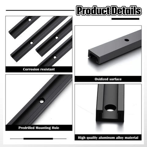 Details of Pro Grade Four 48 Inch T Track System with predrilled holes and oxidized aluminum surface.
