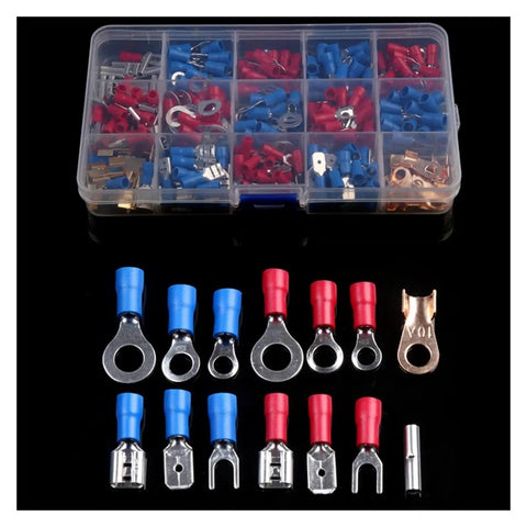Top Quality 300 Pc Crimp Connector Assorted Set With Insulated Butt Ends For Electrical Wiring Red And Blue Copper Terminals Kit To Finish Any Job Right, assorted ring and spade terminals in organizer