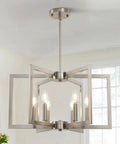 Top Tier Six Light Modern Metal Geometric Chandelier In Sleek Brushed Nickel hanging pendant, 21 inches wide, ideal for kitchen island.