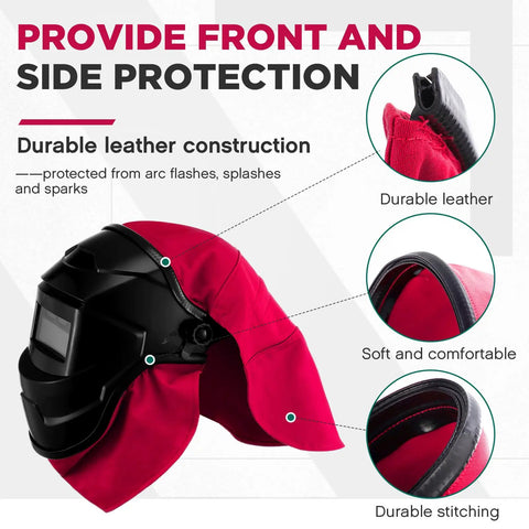 Welding Helmet Cover And Bib Set With Flame Retardant Fabric For Neck Protection Red 2 Piece Safety Gear, side view