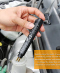 Person using Brake Fluid Tester Pen With 5 LED Indicators For DOT3 DOT4 DOT5.1 Testing, Quick Moisture Check For Car Maintenance