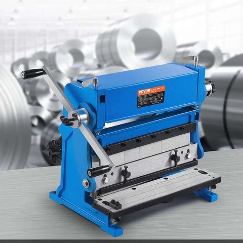 12 Inch 3 In 1 Sheet Metal Shear Brake Roll Machine For Home Shop DIY Friendly, shown with integrated bending brake and blue finish