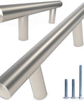 Premium Solid Euro Style Bar Handle Pull 25 Pack for cabinets, 5-inch center hole, stainless steel, matte nickel finish with screws