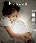 Child sleeping with Lit 3D Moon Lamp 5.9 Inch With 16 Color Lights Remote And Touch Control Realistic Moon Surface