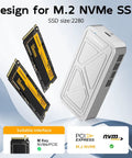 Heavy Duty M2 Nvme Enclosure With Badass Cooling Fan 40 Gbps Usb 4 Hard Drive Case with two 2280 NVMe SSDs shown.