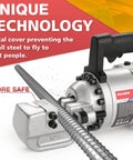 Centall 1 Inch Electric Hydraulic Rebar Cutter RC25 Red with metal cover, slicing 5mm to 25mm steel rods safely and efficiently.