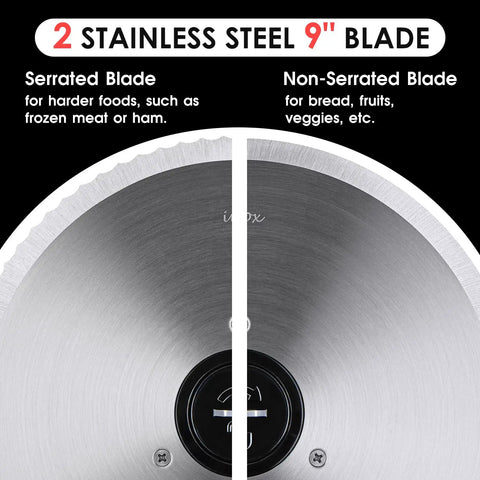 Solid 9 Inch Electric Meat Slicer With Removable Stainless Steel Blade And Quick Turn Thickness Dial For Smoothly Slicing Prime Roasts Sharp Cheese Hearty Bread And Crisp Garden Veggies