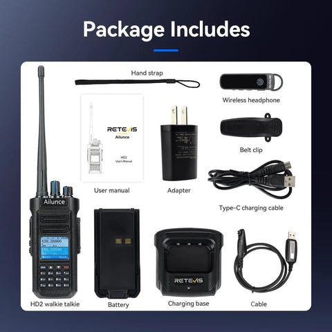 HD2 DMR Handheld Radio Dual Band Digital And Analog Two Way Radio With 500K Contacts And 3200mAh Battery accessories included