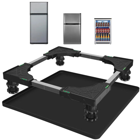 24 Inch Heavy Duty Silicone Appliance Floor Mat With Raised Edges Zero Spill Washing Machine Leakage Catcher Tray, flexible black mat under appliances.