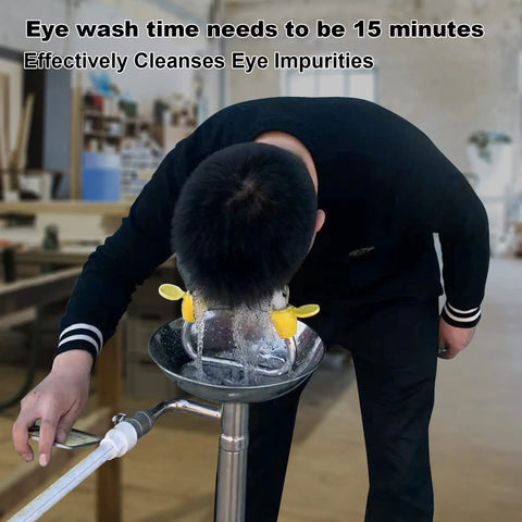 Person using Two Pack Wall Mounted Emergency Eye Wash Station For First Aid With Dual Nozzles Filtered Water Flow Easy Eye Irrigation