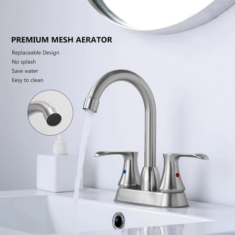 4 Inch Centerset RV Bathroom Faucet In Brushed Nickel Modern Camper Vanity Sink Tap running water in bathroom setting