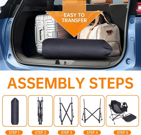 Ultimate Outdoor Hammock Chair With Removable Footrest And Stand, Portable Rocking Swing Seat packed in car trunk for easy transfer