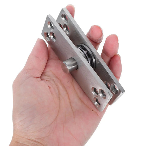 Heavy Duty Invisible Door Hinge Set 2Pcs Built Tough Stainless Steel Rotating Pivot For Smooth Quiet Opens Space Saving Hidden Pivot Door Hardware For Modern Homes, silver hinge in hand