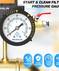 Start and Clean Filter Pressure Gauge for Pool, Spa, Aquarium Pros and DIYers, black plastic frame, 0-60 psi scale visible